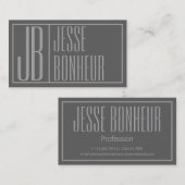 グレーモダンのイニシャルと名前のロゴ 名刺 (正面/裏面)