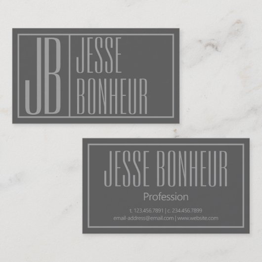 グレーモダンのイニシャルと名前のロゴ 名刺 (正面/裏面)