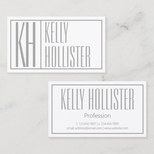 グレーモダンのイニシャルと名前のロゴ 名刺 (正面/裏面)