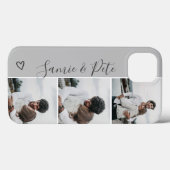 グレーモダンのカップル名3枚の写真コラージュgrid Case-Mate iPhoneケース (裏面 (横))
