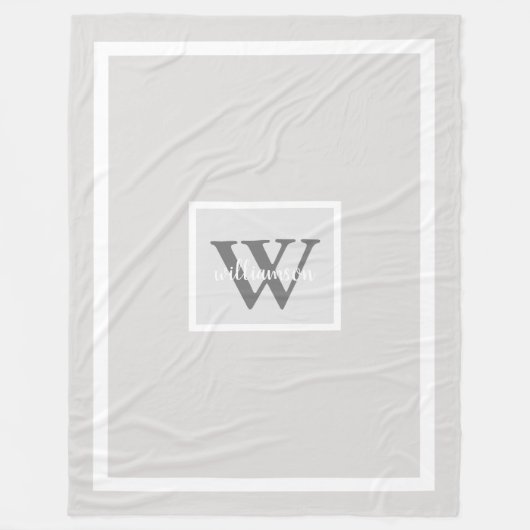 グレーモダンのシンプルイニシャルと名前のフリースブランケット フリースブランケット (正面)