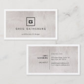 グレーモダンのシンプル木目の上にロゴが入った箱 名刺 (正面/裏面)