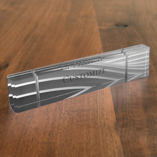 グレーモダンのストライプ デスクネームプレート (側面)