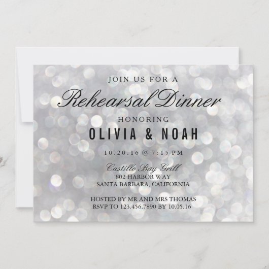 グレーモダンのリハ結婚ーサルディナー招待状 招待状 (正面)