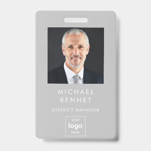 グレーモダンの企業の写真ID バッジ (正面)