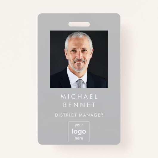 グレーモダンの企業の写真ID バッジ (正面)