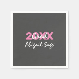 グレーモダンの卒業にピンクと白の文字 スタンダードカクテルナプキン