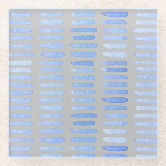 グレーモダンの水彩青ストローク ガラスコースター (正面)