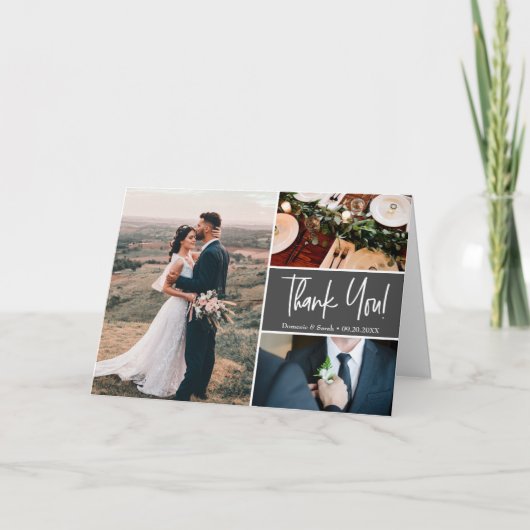 グレーモダンの結婚手入力カスタム写真 カード (正面)