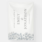 グレーモダンの花模様がバナに結婚歓迎 横断幕 (縦)