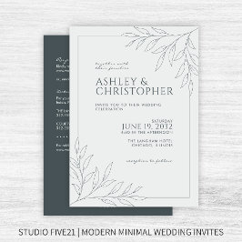 グレーモダンの葉の輪郭オールインワン結婚ズ 招待状