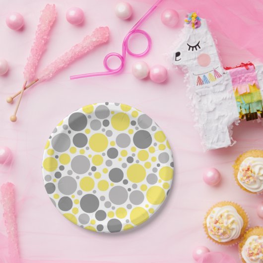 グレーモダンの黄色い泡 ペーパープレート (パーティー)