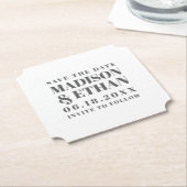 グレーモダンはっきりしたタイポグラフィ日付の保存 ペーパーコースター (アングル)