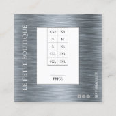 グレーモダンアメリカ服サイズチャート価格ラベル スクエア名刺 (裏面)