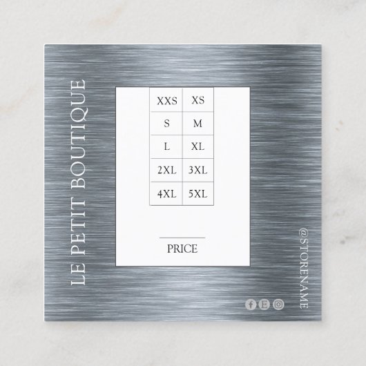 グレーモダンアメリカ服サイズチャート価格ラベル スクエア名刺 (裏面)
