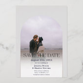 グレーモダンアーチ4写真結婚式の日付を保存 箔招待状 (裏面)