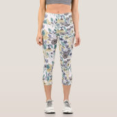 グレーモダンイエローフローラ水の色パターン カプリレギンス (正面)