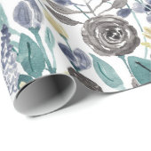 グレーモダンイエローフローラ水の色パターン ラッピングペーパー (ロールコーナー)