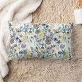 グレーモダンイエローフローラ水の色パターン ランバークッション (ブランケット)