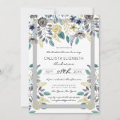 グレーモダンイエローフローラ水カラーブライダルシャワー 招待状 (正面)