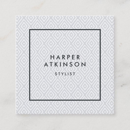 グレーモダンイカットパターン（の模様が）ある スクエア名刺 (正面)