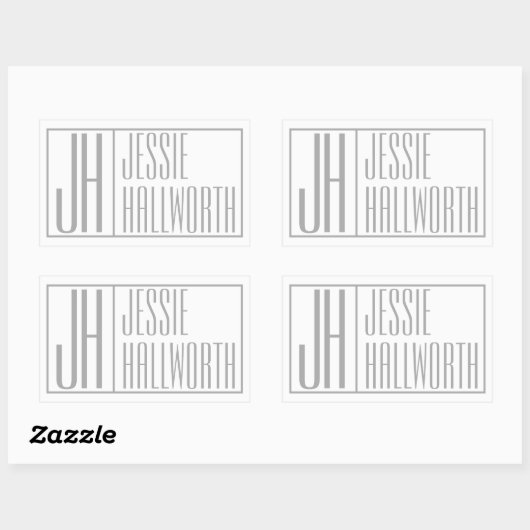 グレーモダンイニシャルと名前ロゴ長方形スティック 長方形シール (シート)