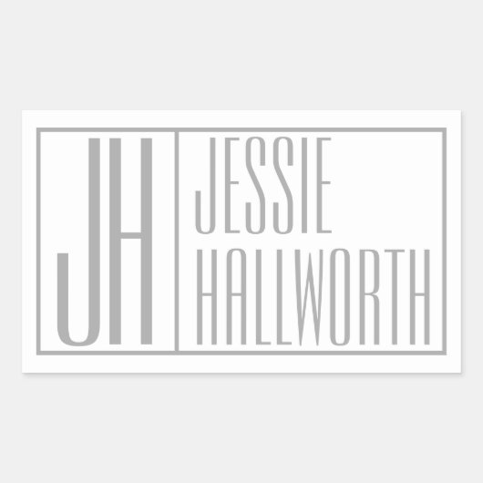 グレーモダンイニシャルと名前ロゴ長方形スティック 長方形シール (正面)