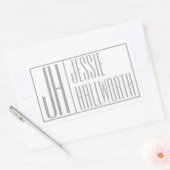 グレーモダンイニシャルと名前ロゴ長方形スティック 長方形シール (封筒)