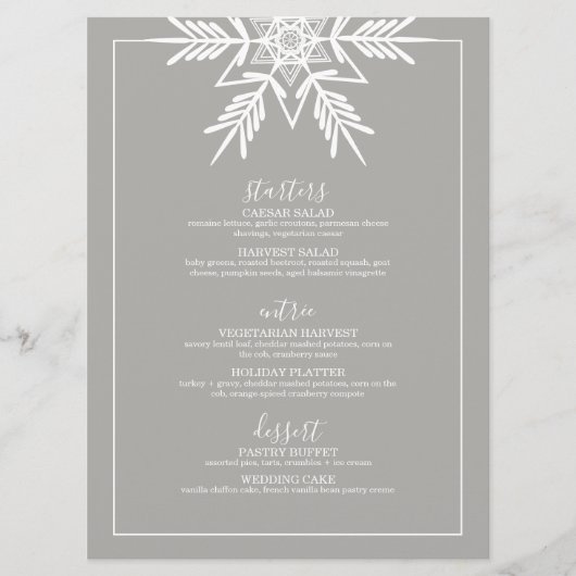 グレーモダンウィンター結婚ワンダーランドのメニュー メニュー (正面)