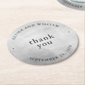 グレーモダンウォーター結婚カラー ラウンドペーパーコースター (アングル)