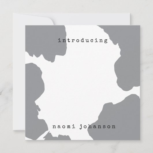 グレーモダンウォーター色ベビー発表 招待状 (正面)