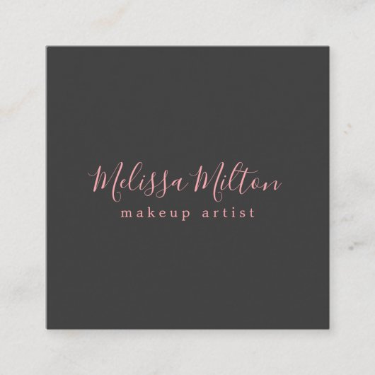 グレーモダンエレガントピンクのメイクアップアーティスト スクエア名刺 (正面)