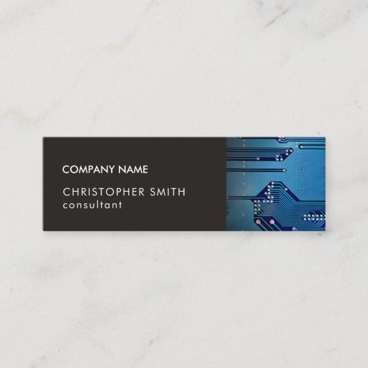 グレーモダンエレガントブルー回路コンピュータの修復 スキニー名刺 (正面)
