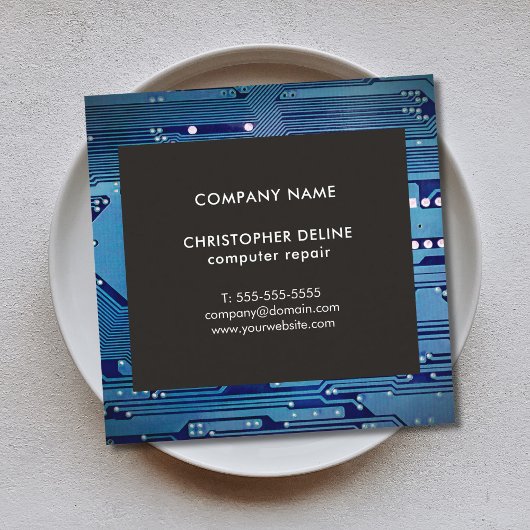 グレーモダンエレガントブルー回路コンピュータの修復 スクエア名刺