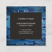 グレーモダンエレガントブルー回路コンピュータの修復 スクエア名刺 (正面)