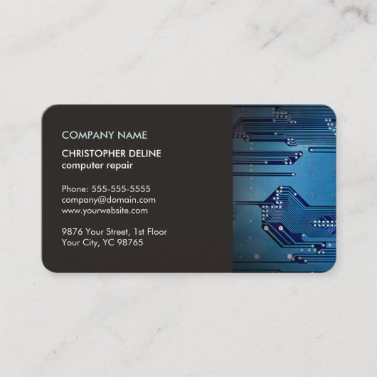 グレーモダンエレガントブルー回路コンピュータの修復 名刺 (正面)