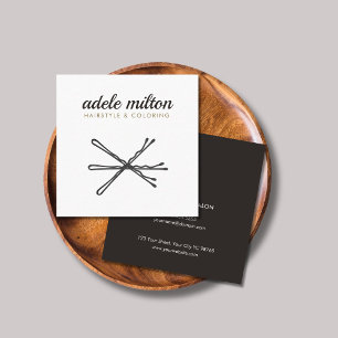 グレーモダンエレガントホワイトボビーのピンのヘアスタイリスト スクエア名刺