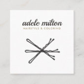 グレーモダンエレガントホワイトボビーのピンのヘアスタイリスト スクエア名刺 (正面)