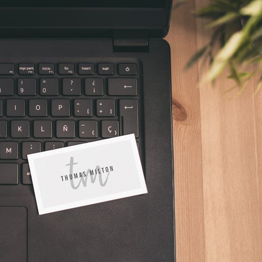 グレーモダンエレガントホワイトモノグラムのコンサルタント 名刺