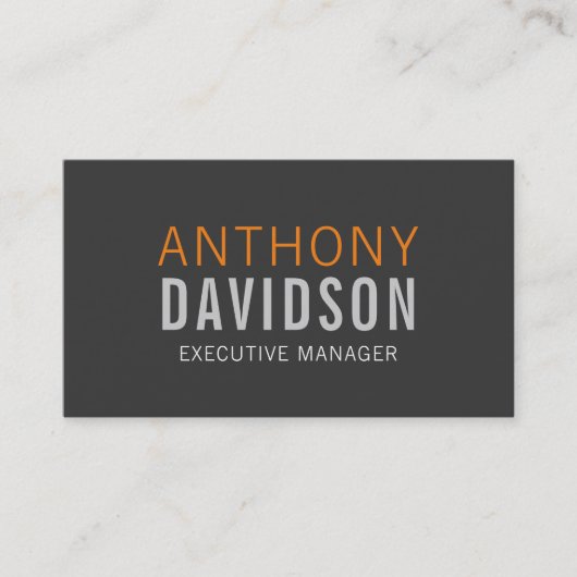 グレーモダンオレンジはっきりした文字ミニマリストプレーン 名刺 (正面)