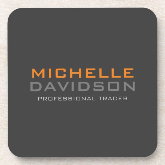 グレーモダンオレンジはっきりした文字ミニマリスト名 コースター (正面)