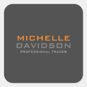 グレーモダンオレンジはっきりした文字ミニマリスト名 スクエアシール (正面)