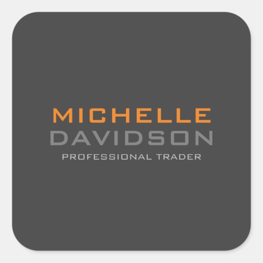 グレーモダンオレンジはっきりした文字ミニマリスト名 スクエアシール (正面)