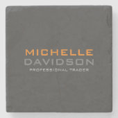 グレーモダンオレンジはっきりした文字ミニマリスト名 ストーンコースター (正面)