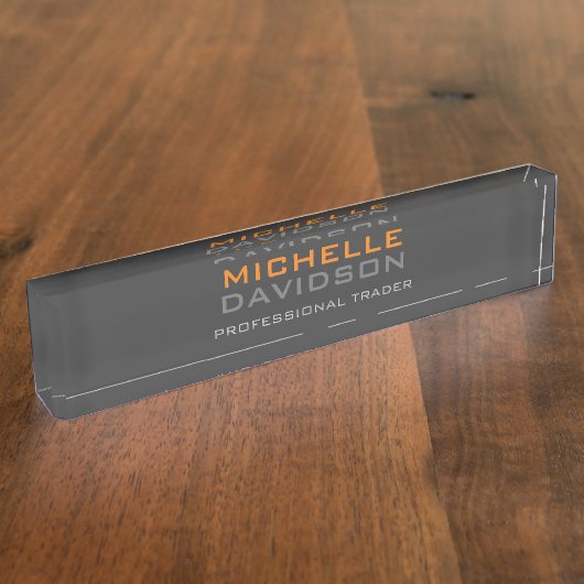 グレーモダンオレンジはっきりした文字ミニマルエレガント デスクネームプレート (側面)