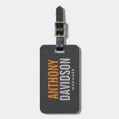 グレーモダンオレンジはっきりした文字ミニマルエレガント ラゲッジタグ (正面縦)