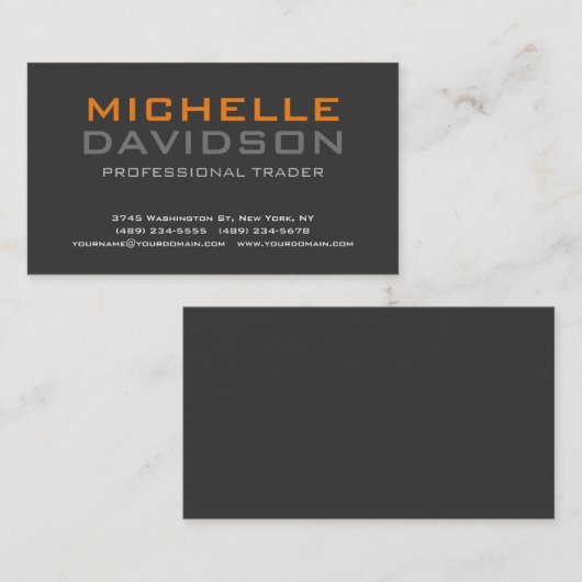 グレーモダンオレンジはっきりした文字ミニマルエレガント 名刺 (正面/裏面)