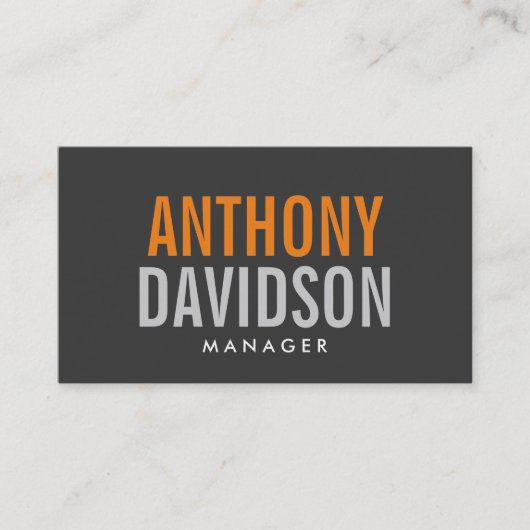 グレーモダンオレンジはっきりした文字ミニマルエレガント 名刺 (正面)