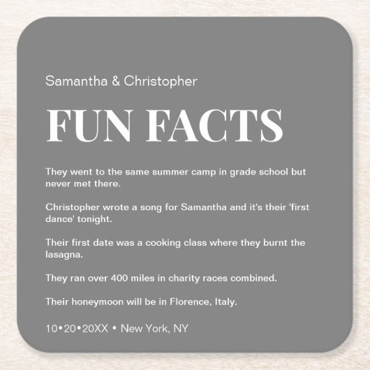 グレーモダンカスタムのおもしろいのファクト結婚リスト スクエアペーパーコースター (正面)