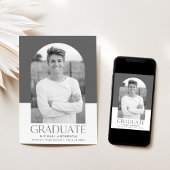 グレーモダンカラーブロックアーチ写真卒業 案内状